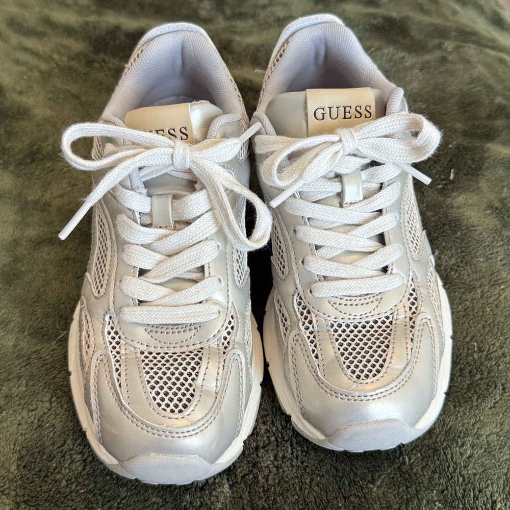 GUESS Shiny Silver Mesh Sneakers